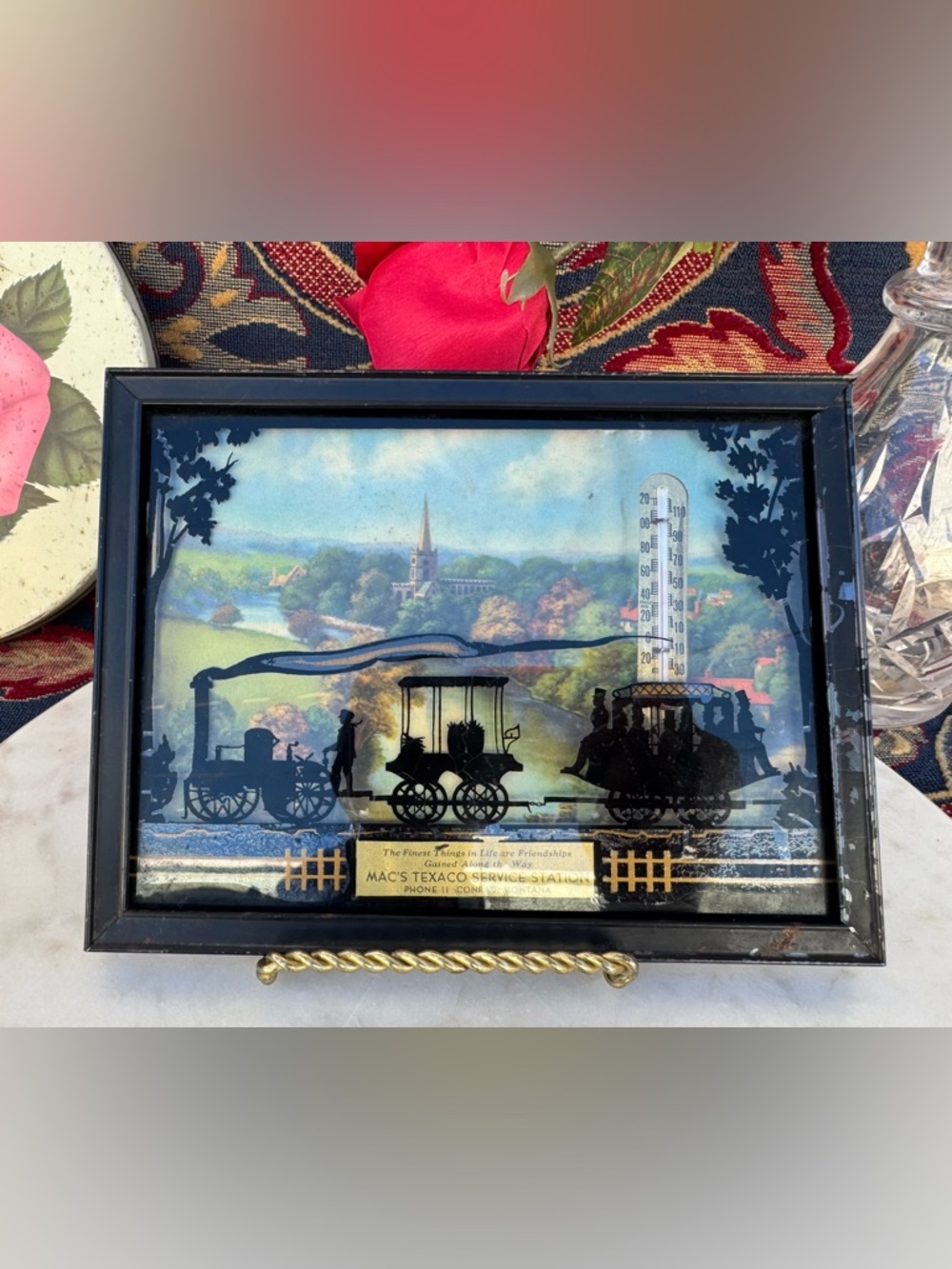 Vintage Advertising Silhouette Thermometer – SteamLocomotiveReverse Glass6” x 8”